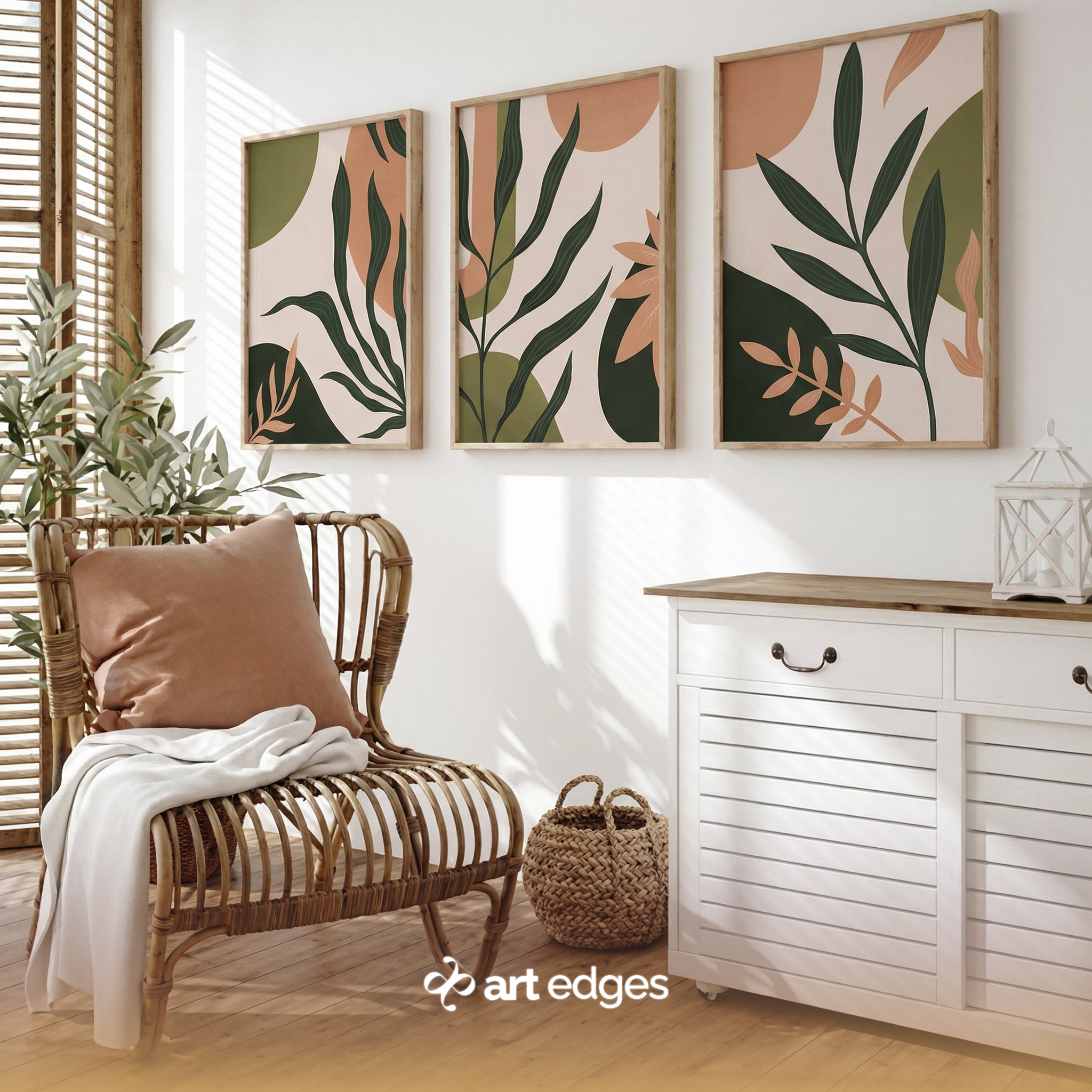 Lush Greenery & Soft Peach — Premium Framed Wall Art by Art Edges