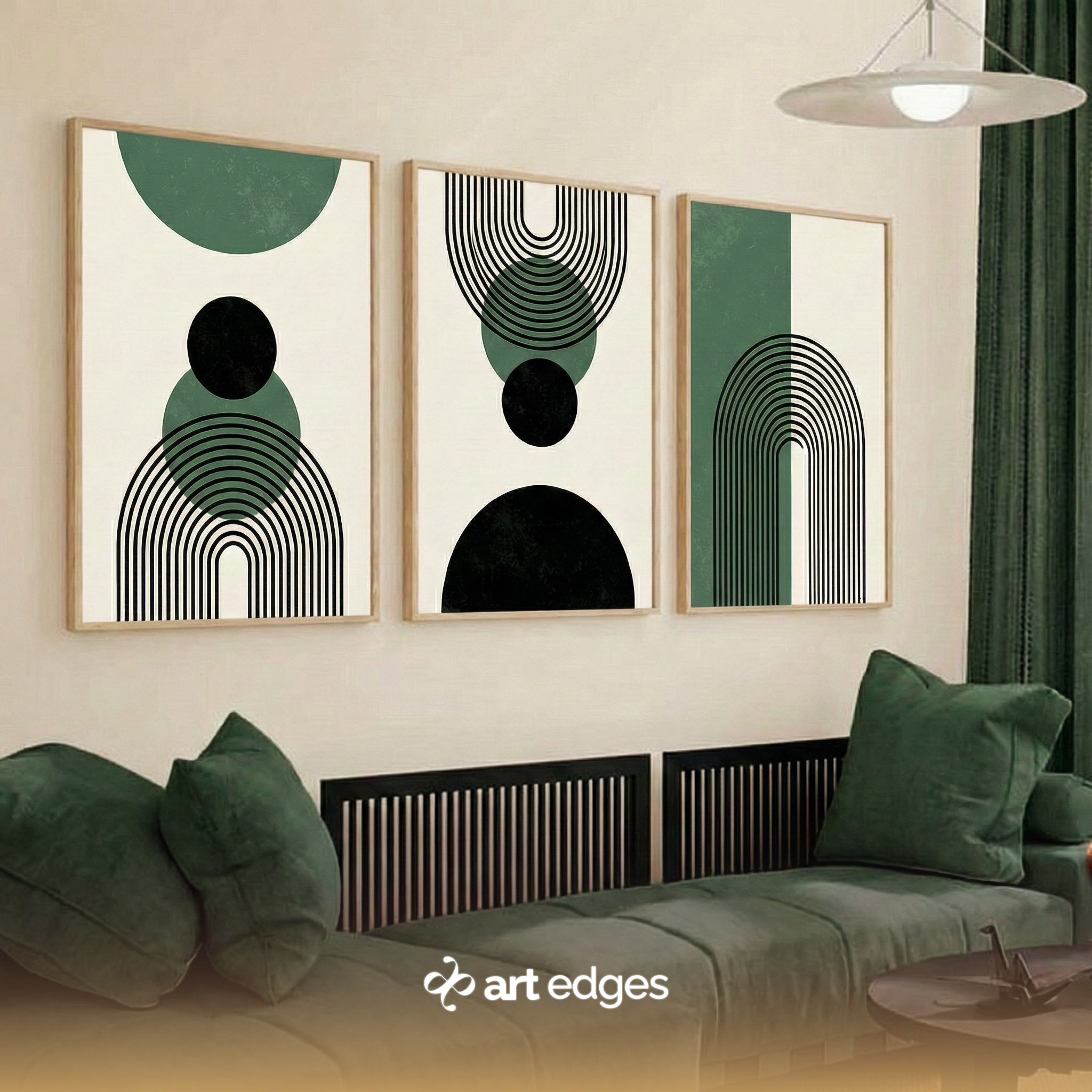 Green & Black Geometric Arches — Premium Framed Wall Art by Art Edges