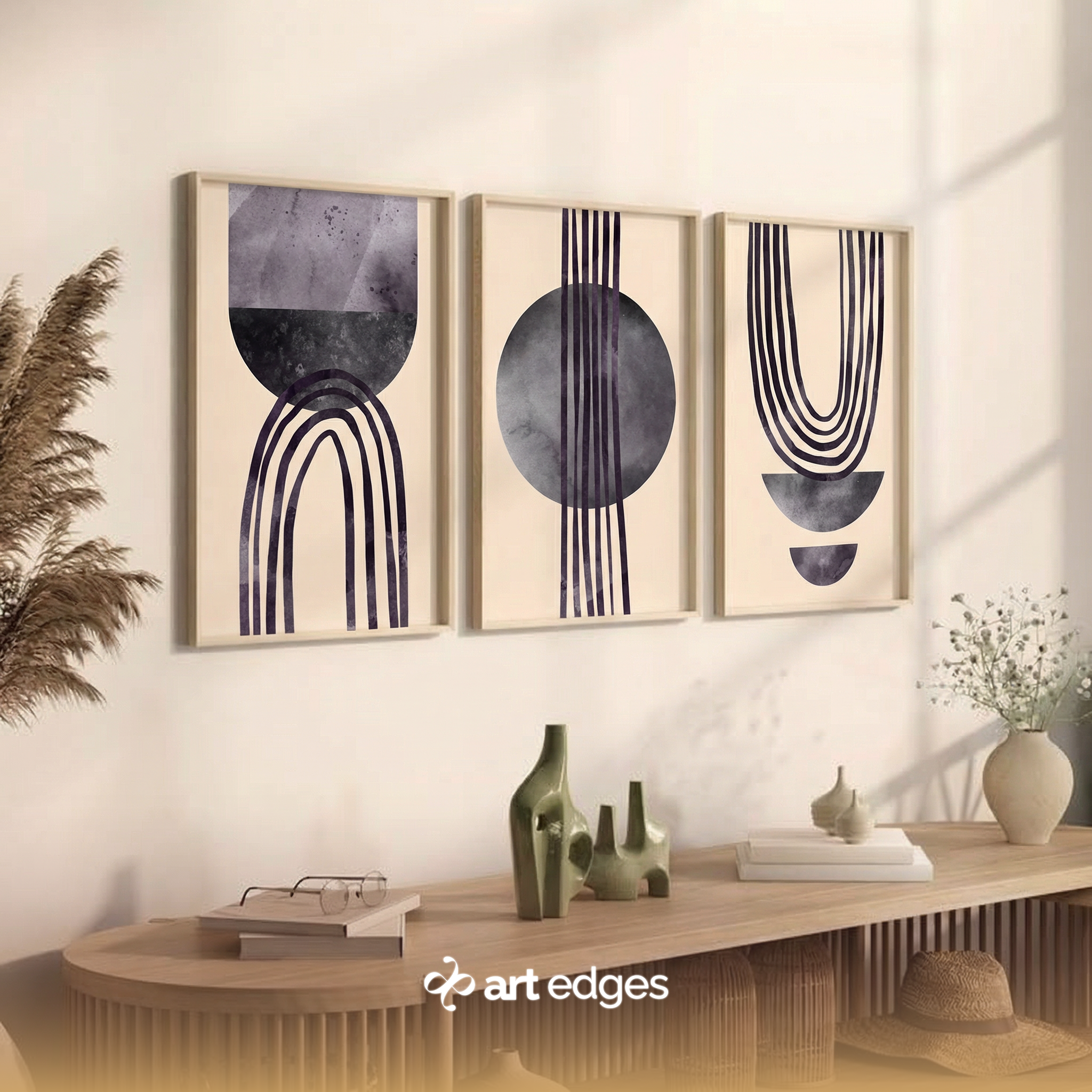 Moody Purple & Charcoal Minimalist Art — Premium Framed Wall Art by Art Edges