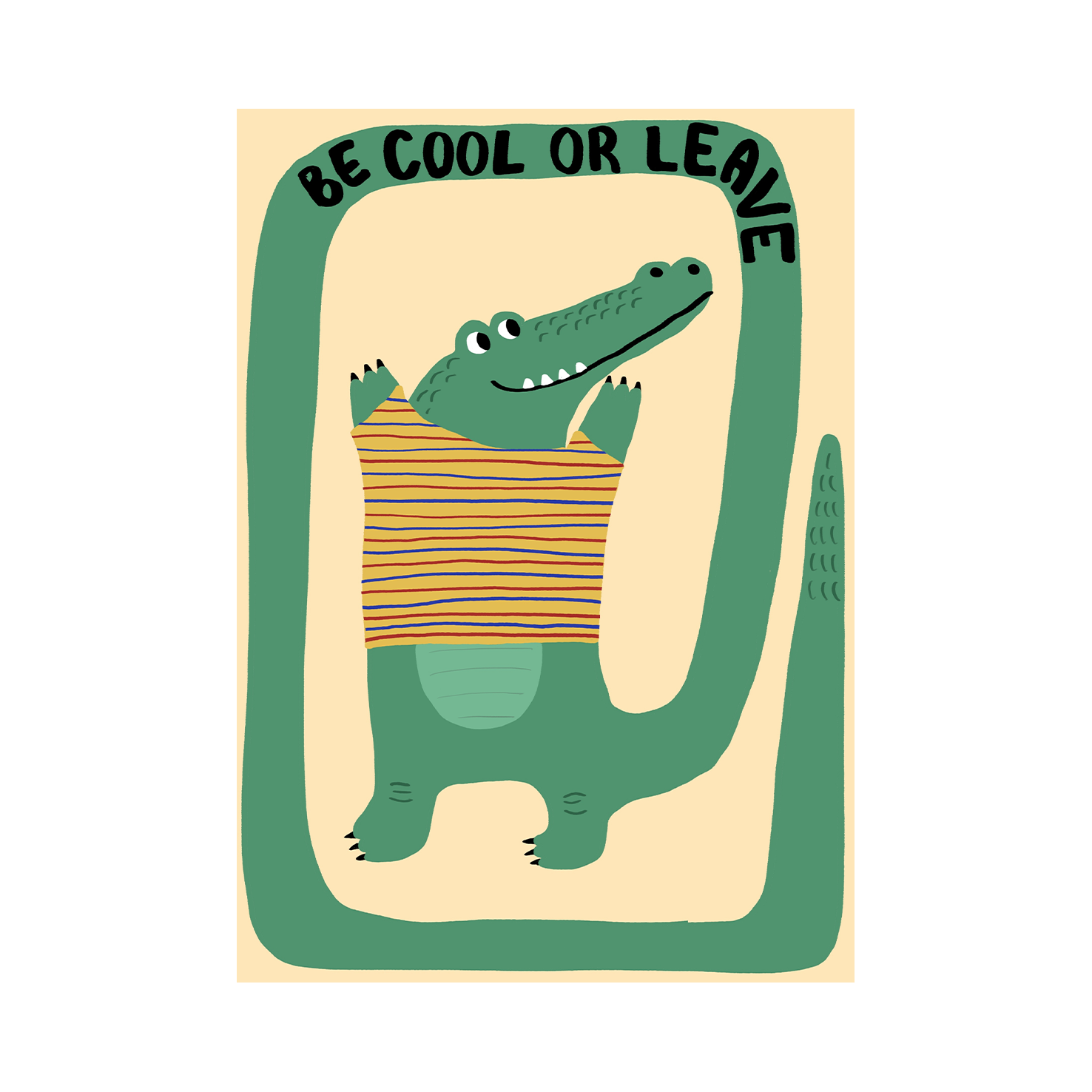 Be Cool Crocodile Striped Shirt — Premium Framed Wall Art by Art Edges