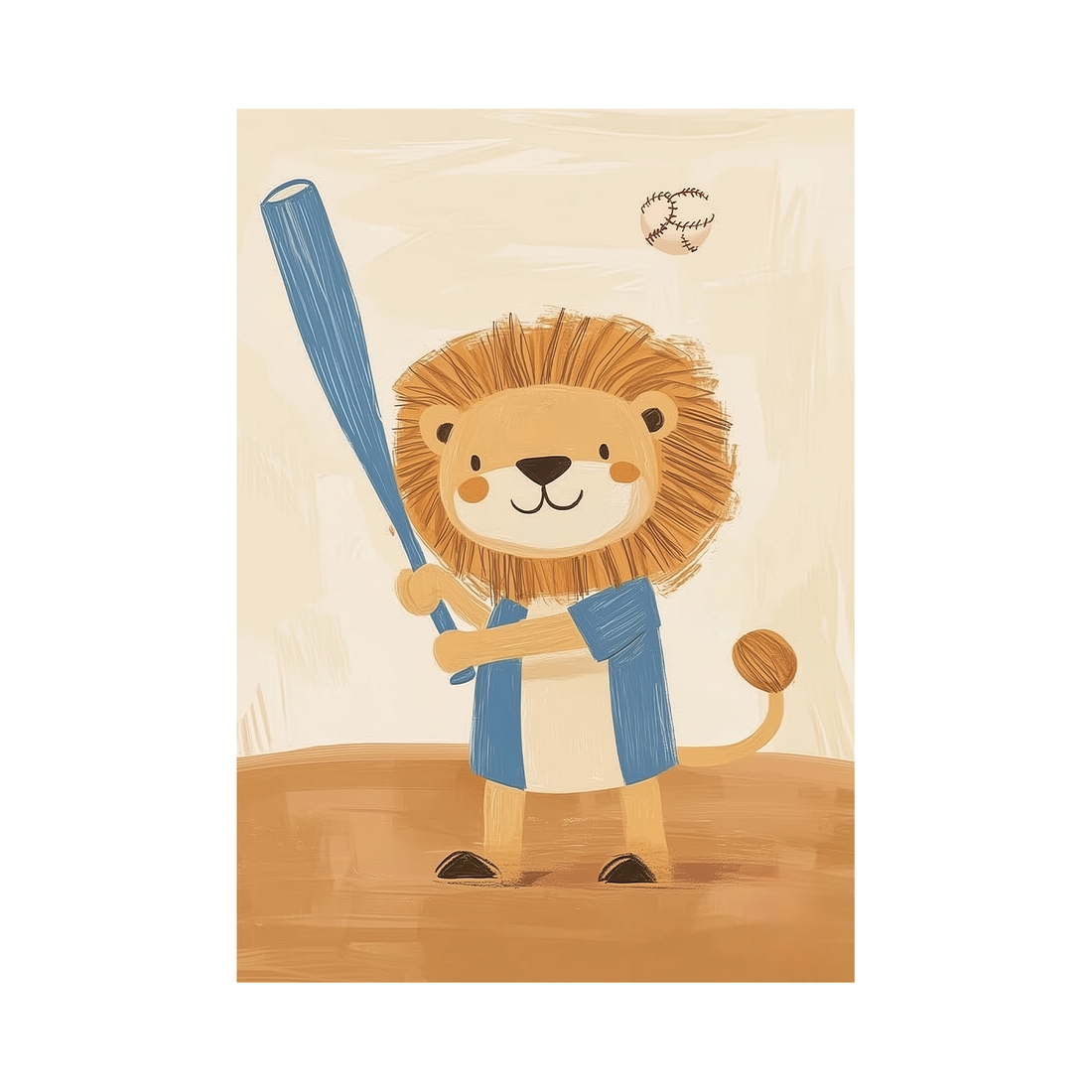 Little Lion Baseball Player — Premium Framed Wall Art by Art Edges