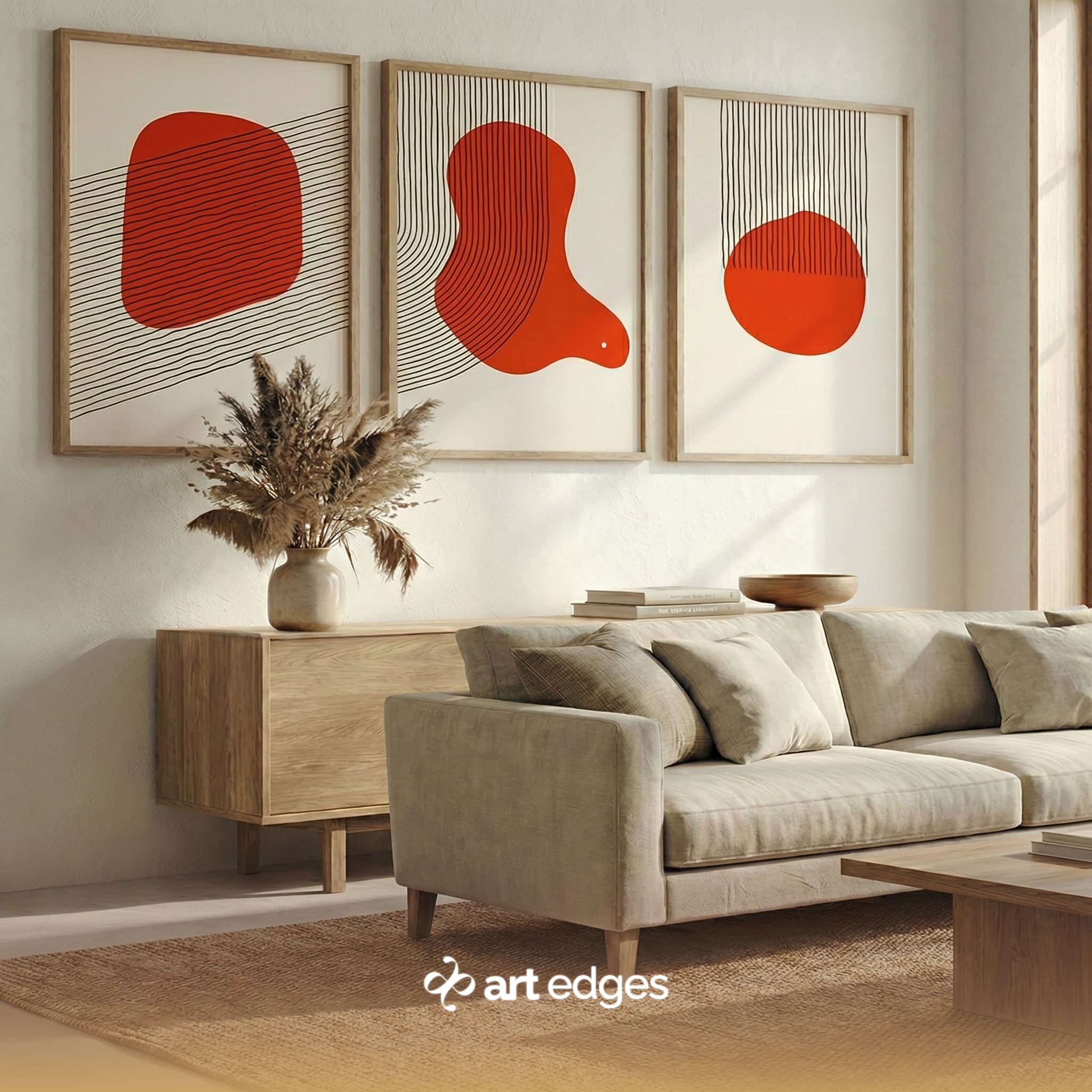 Red Fusion Abstract Trio — Premium Framed Wall Art by Art Edges