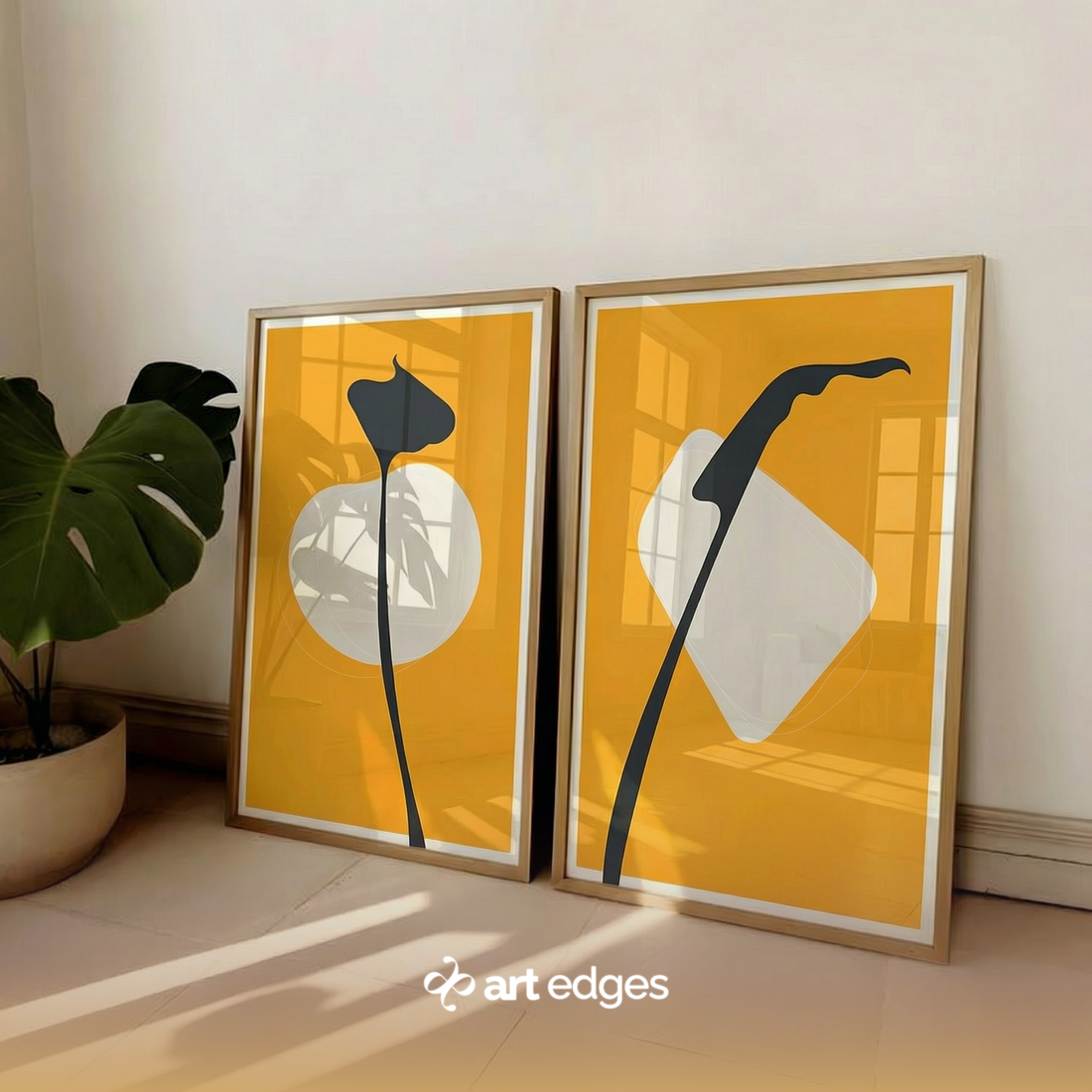 Bold Mustard Yellow & Black Silhouette Prints — Premium Framed Wall Art by Art Edges