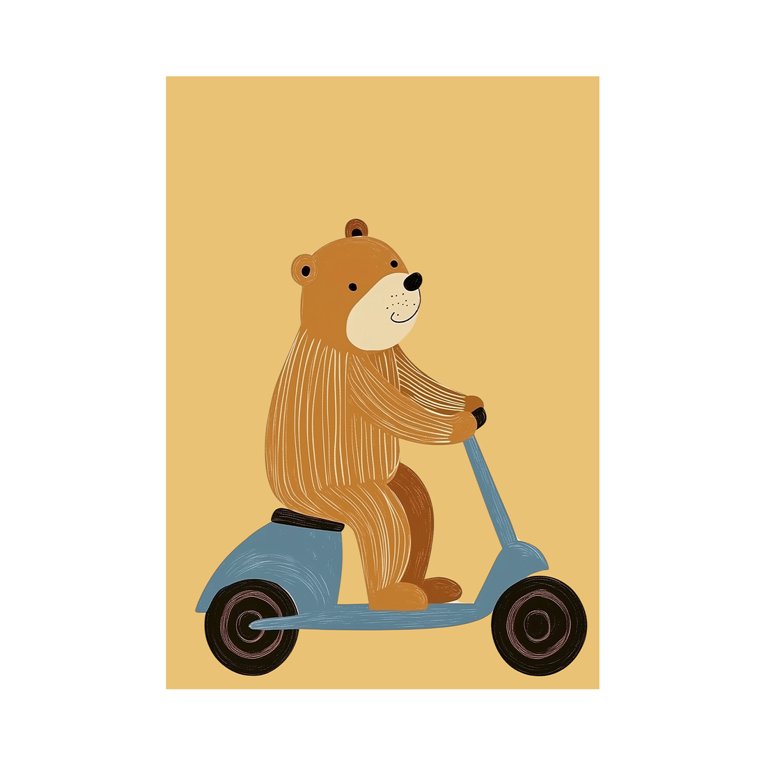Cute Bear on Blue Scooter — Premium Framed Wall Art by Art Edges