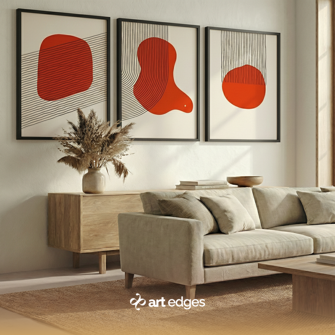 Red Fusion Abstract Trio — Premium Framed Wall Art by Art Edges