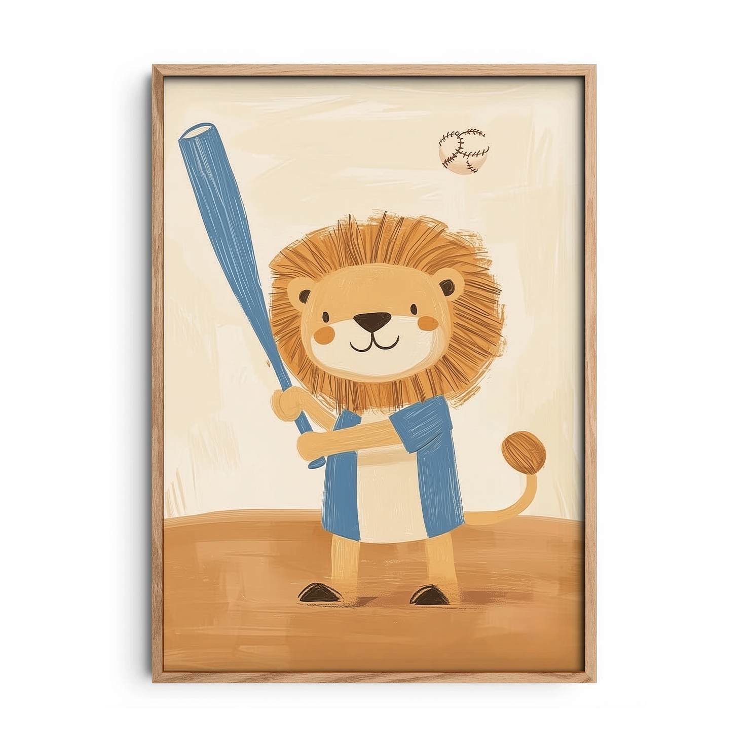 Little Lion Baseball Player — Premium Framed Wall Art by Art Edges