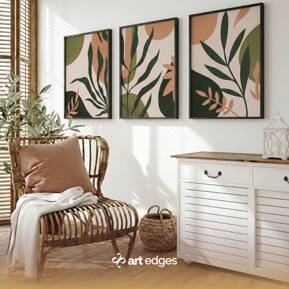 Lush Greenery & Soft Peach — Premium Framed Wall Art by Art Edges