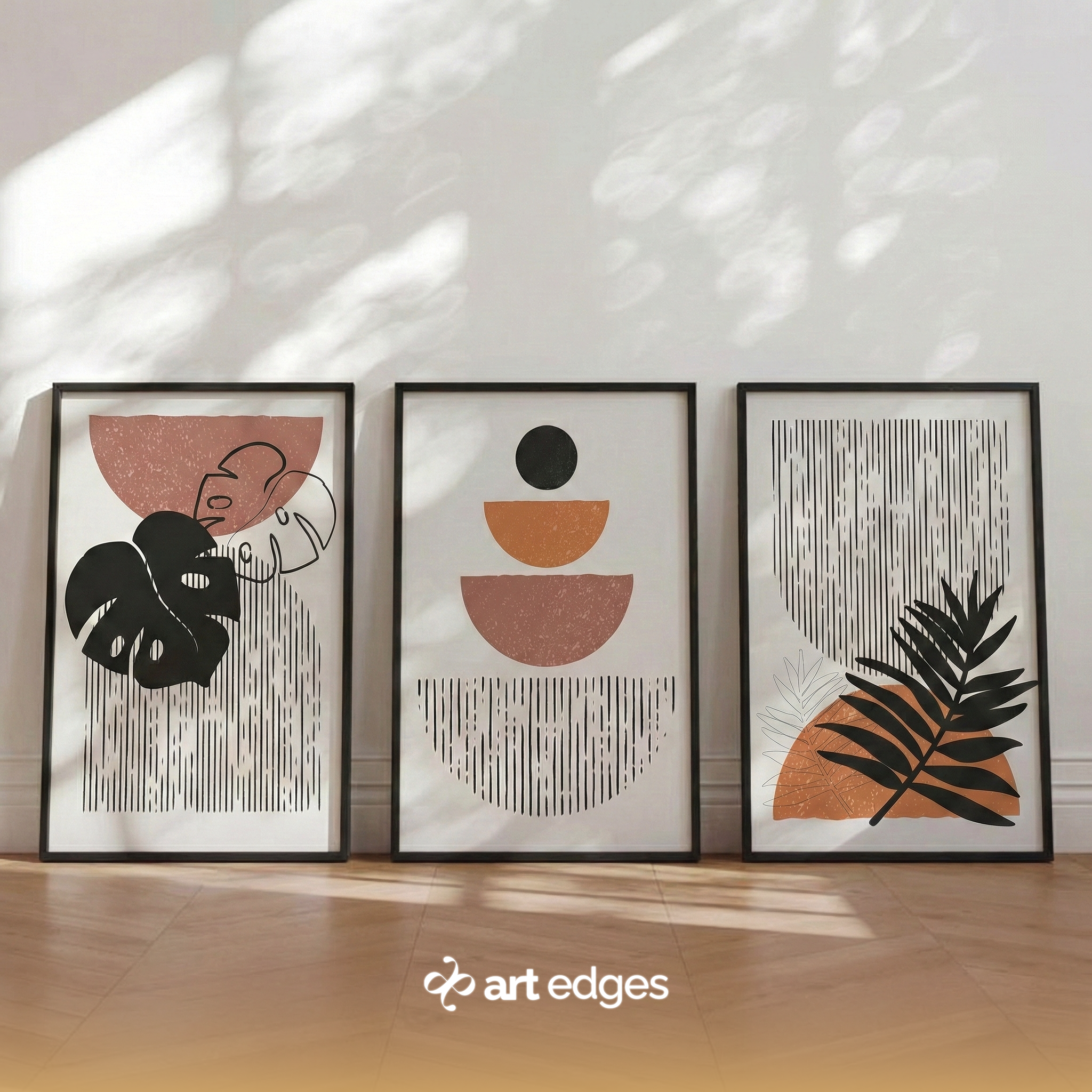 Geometric Half-Moons & Bold Monstera Leaves — Premium Framed Wall Art by Art Edges