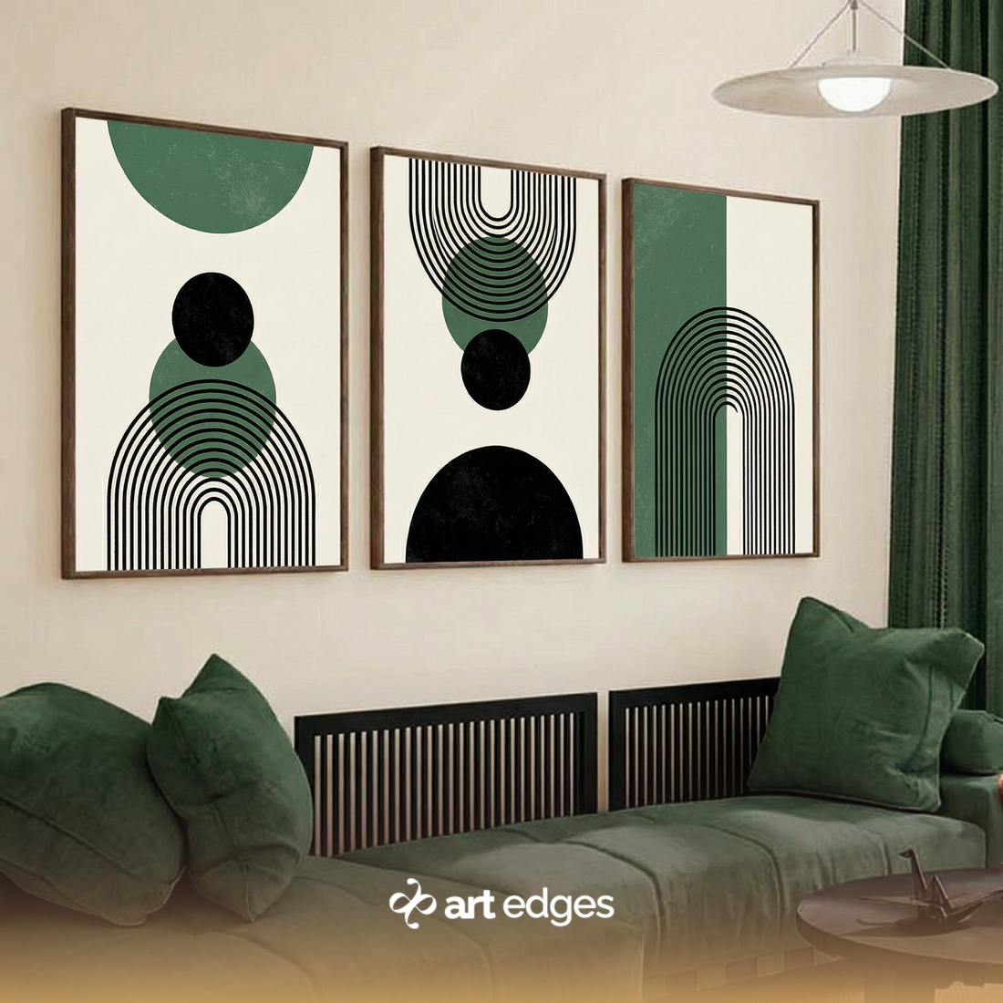 Green & Black Geometric Arches — Premium Framed Wall Art by Art Edges