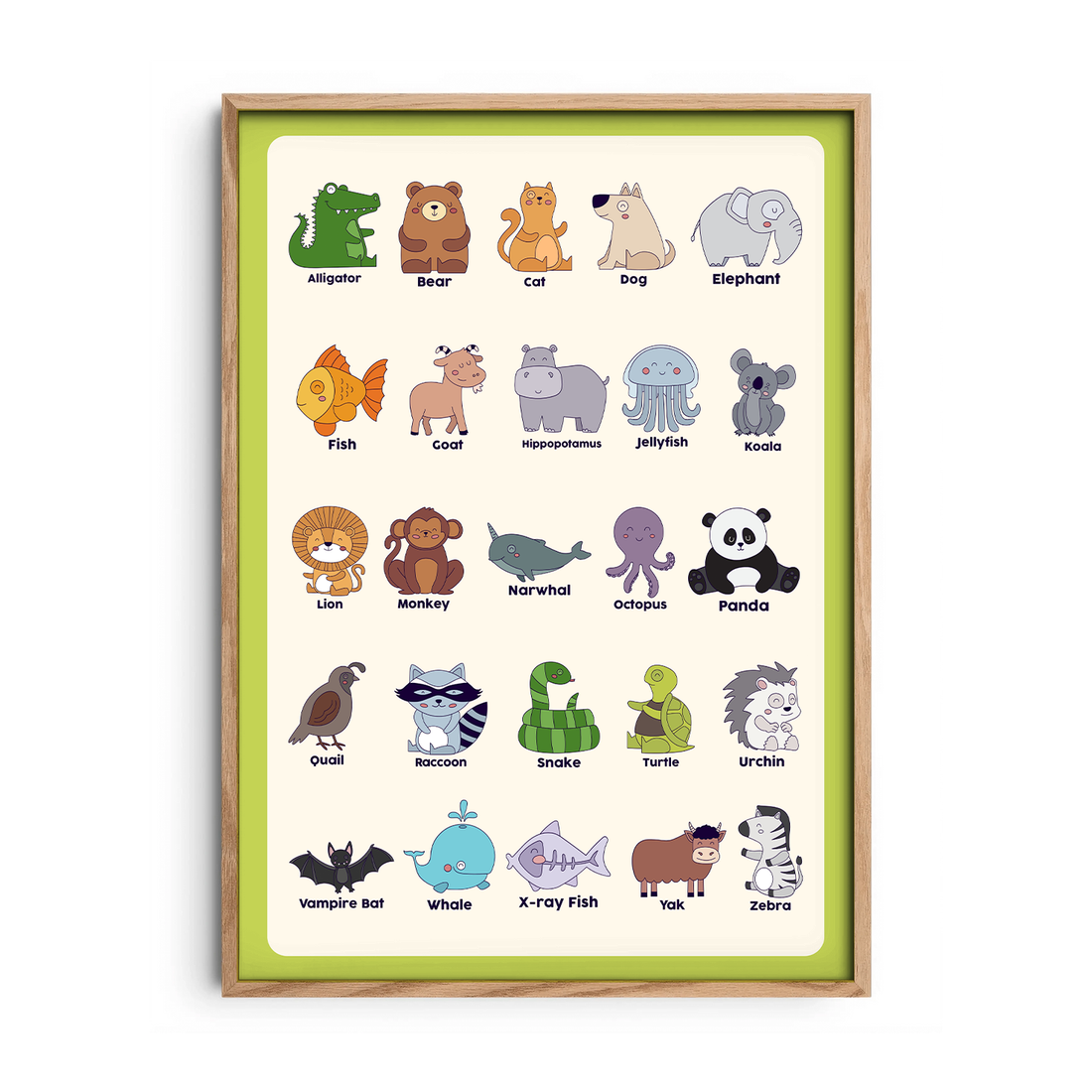 Colorful Animals A-Z Chart — Premium Framed Wall Art by Art Edges