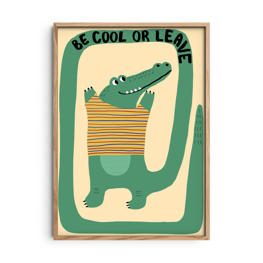 Be Cool Crocodile Striped Shirt — Premium Framed Wall Art by Art Edges