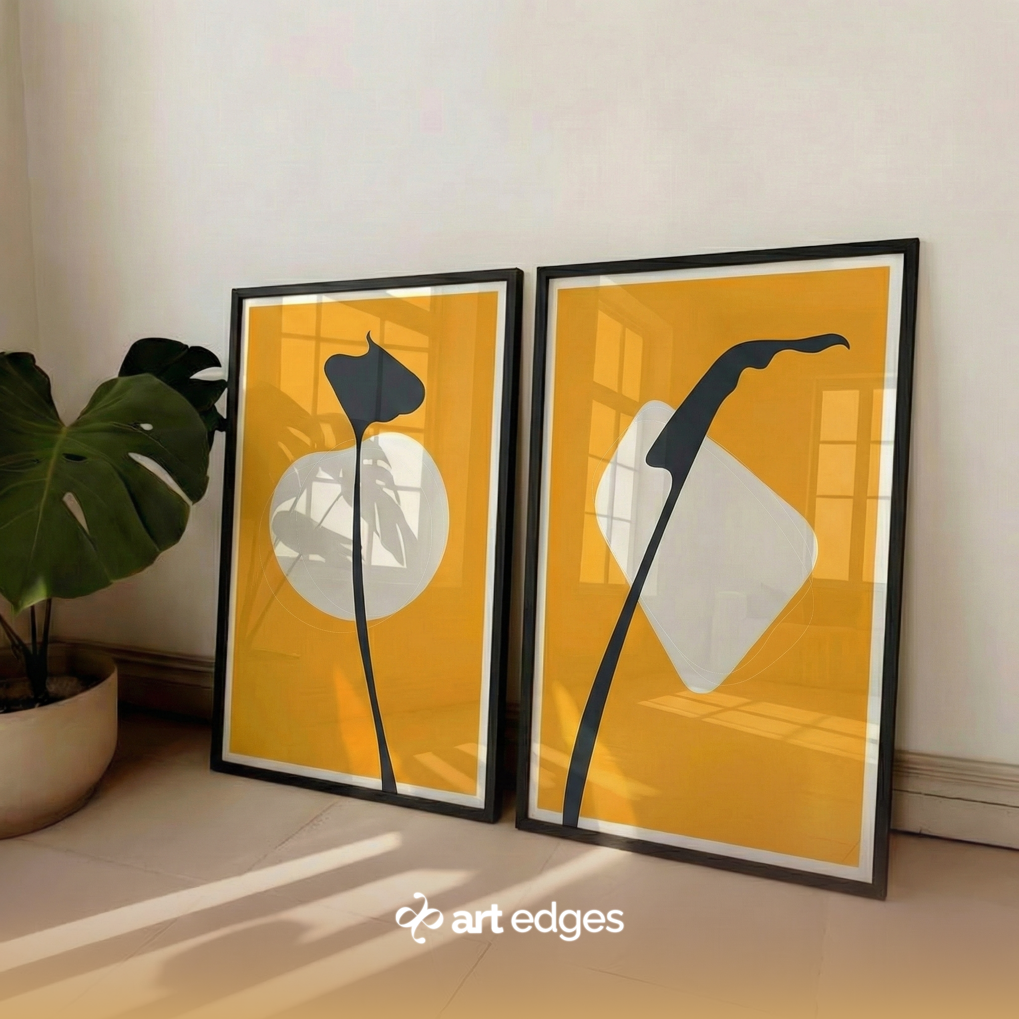 Bold Mustard Yellow & Black Silhouette Prints — Premium Framed Wall Art by Art Edges