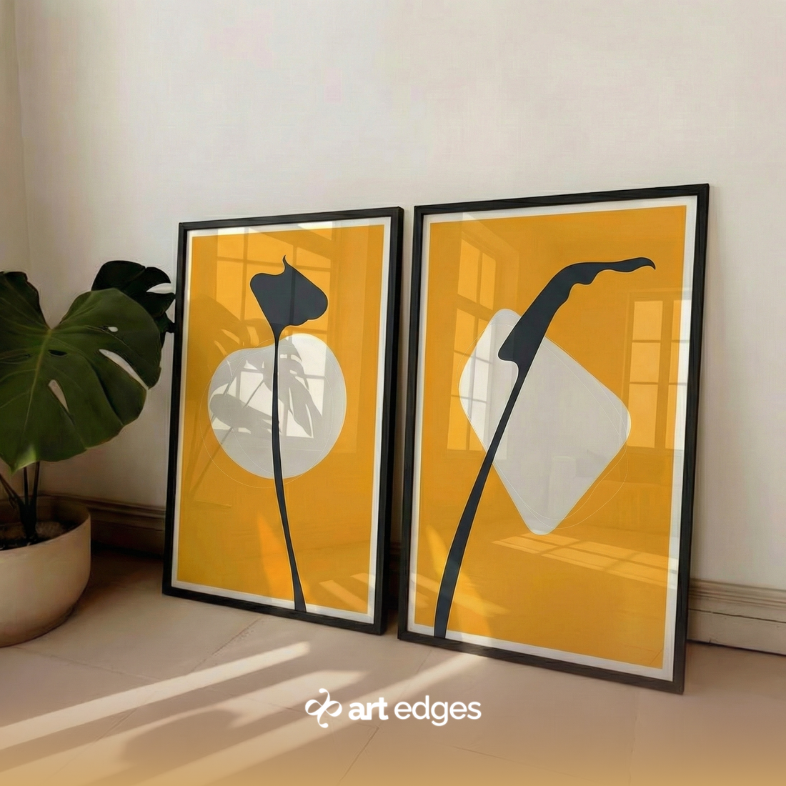 Bold Mustard Yellow & Black Silhouette Prints — Premium Framed Wall Art by Art Edges