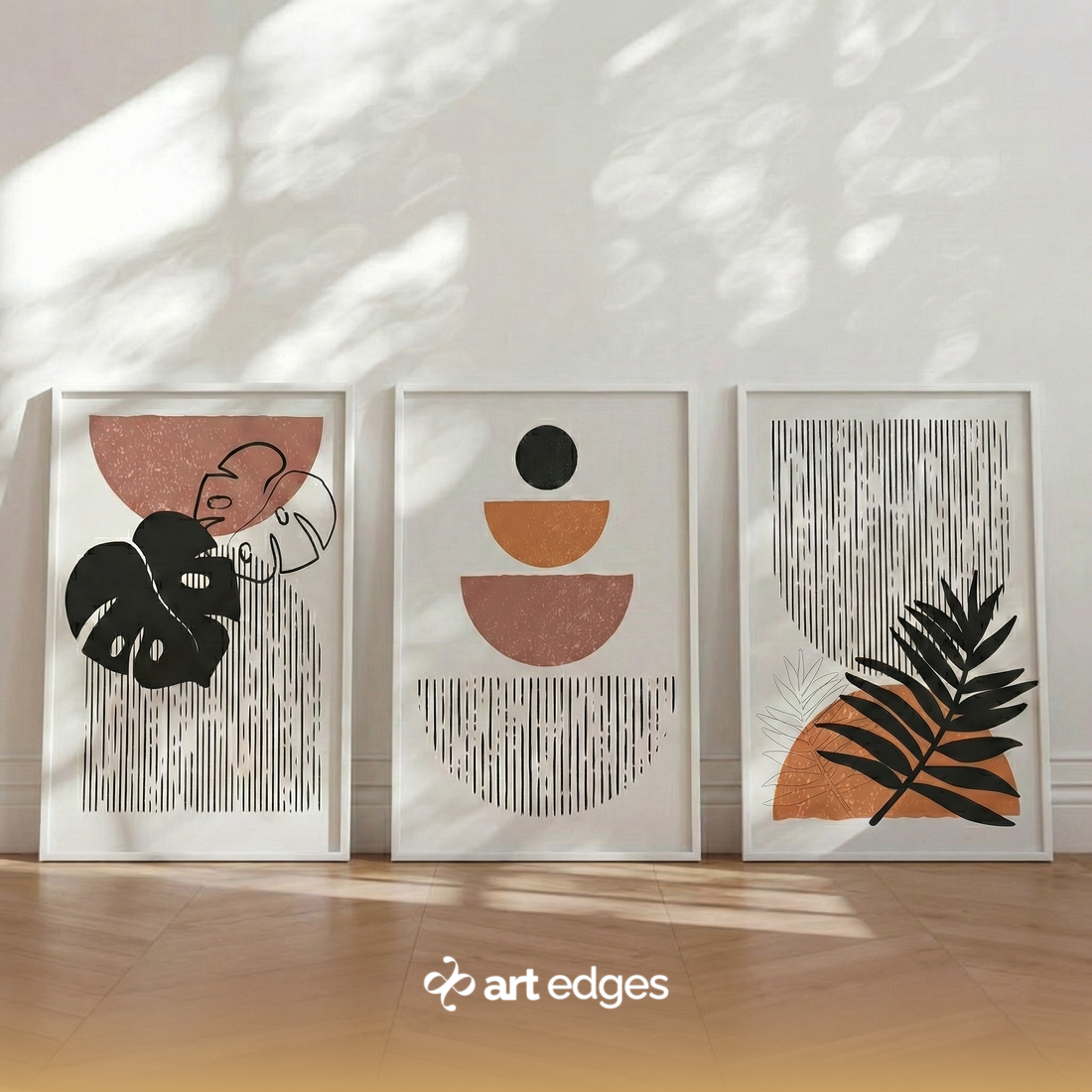 Geometric Half-Moons & Bold Monstera Leaves — Premium Framed Wall Art by Art Edges