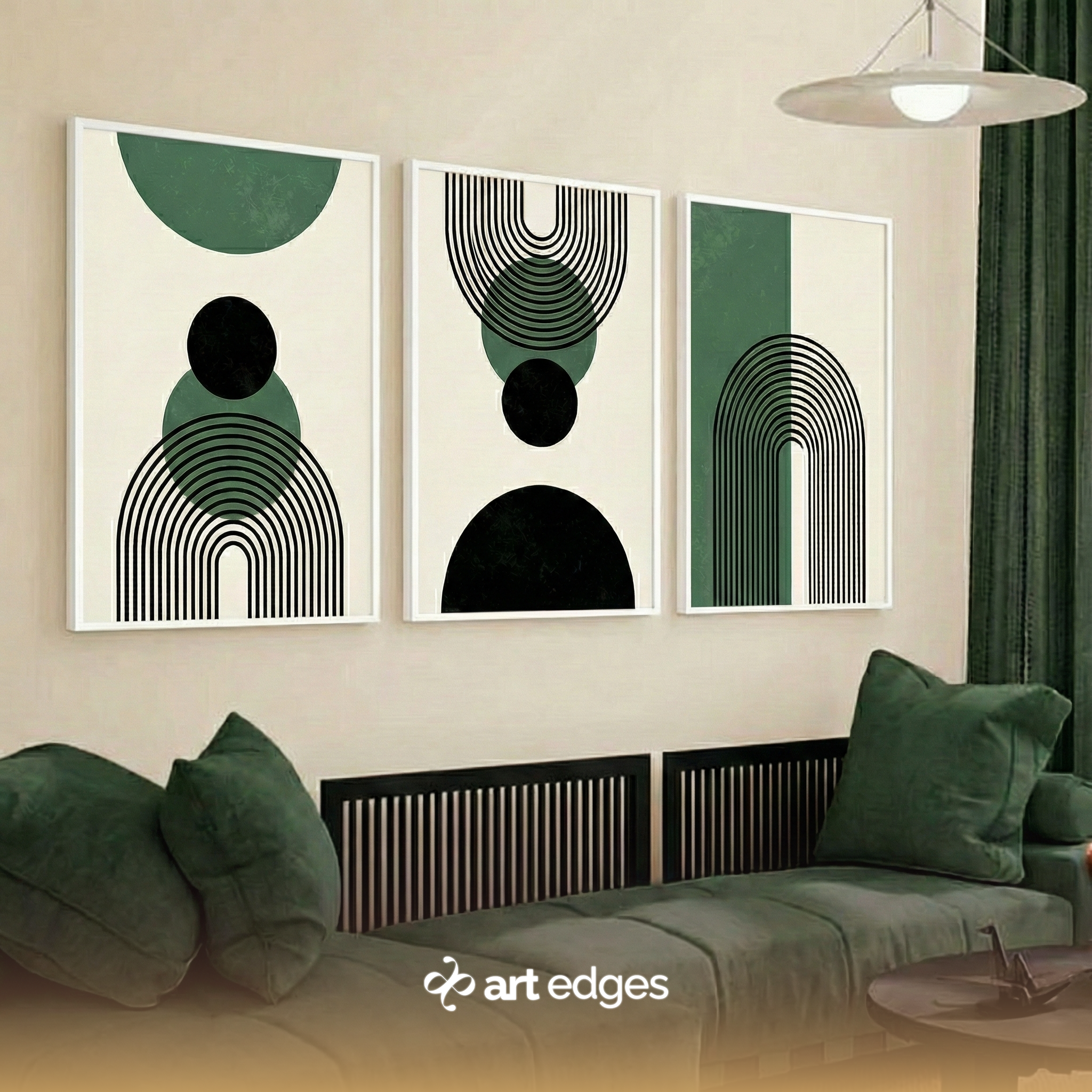Green & Black Geometric Arches — Premium Framed Wall Art by Art Edges