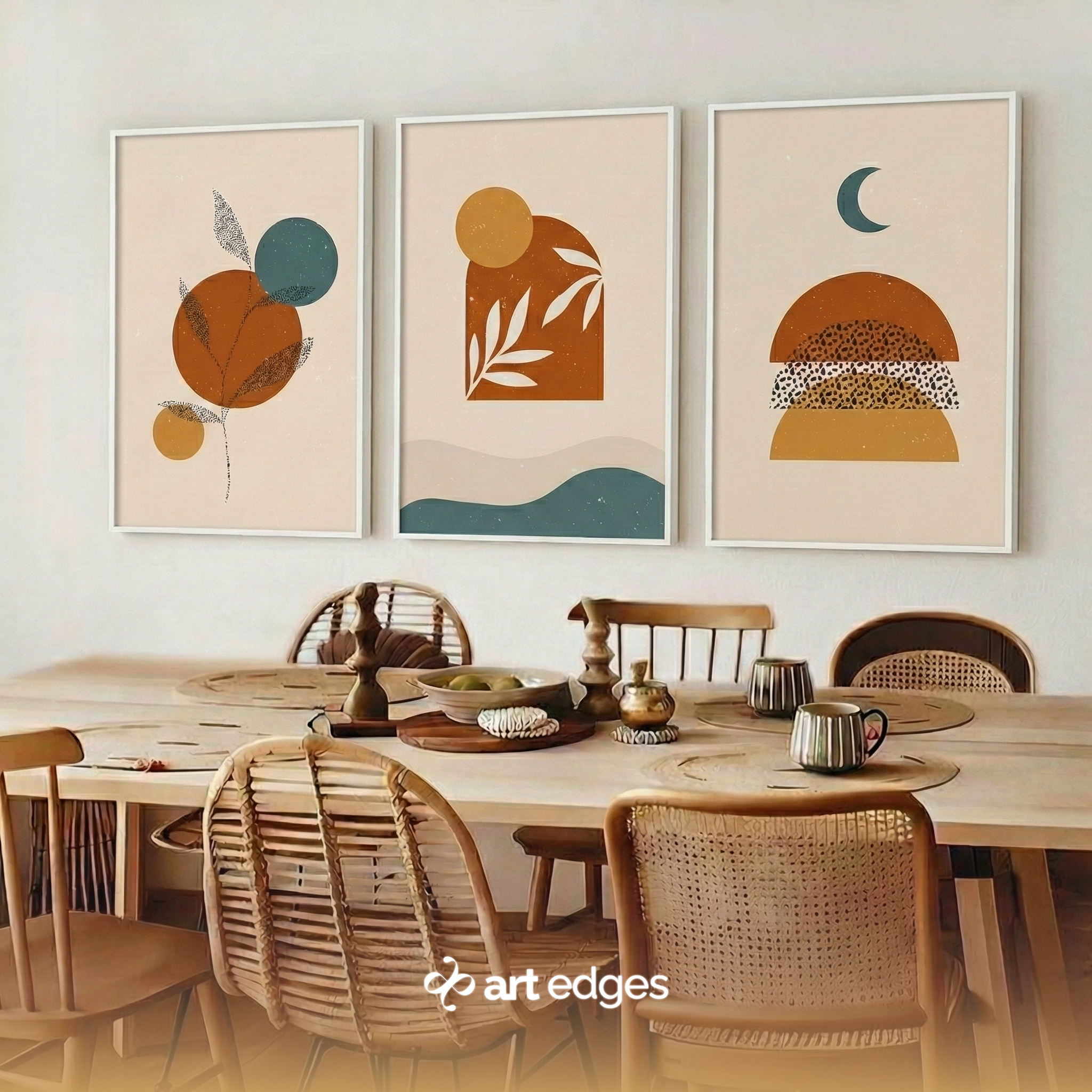 Celestial Moon, Sun & Earthy Mountain Landscapes — Premium Framed Wall Art by Art Edges
