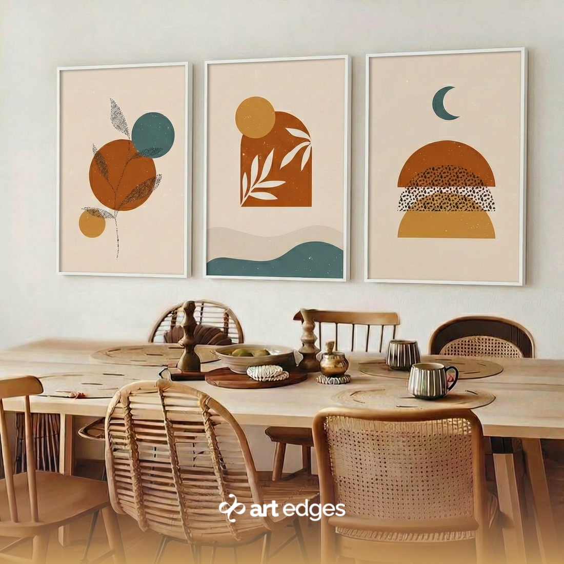 Celestial Moon, Sun & Earthy Mountain Landscapes — Premium Framed Wall Art by Art Edges