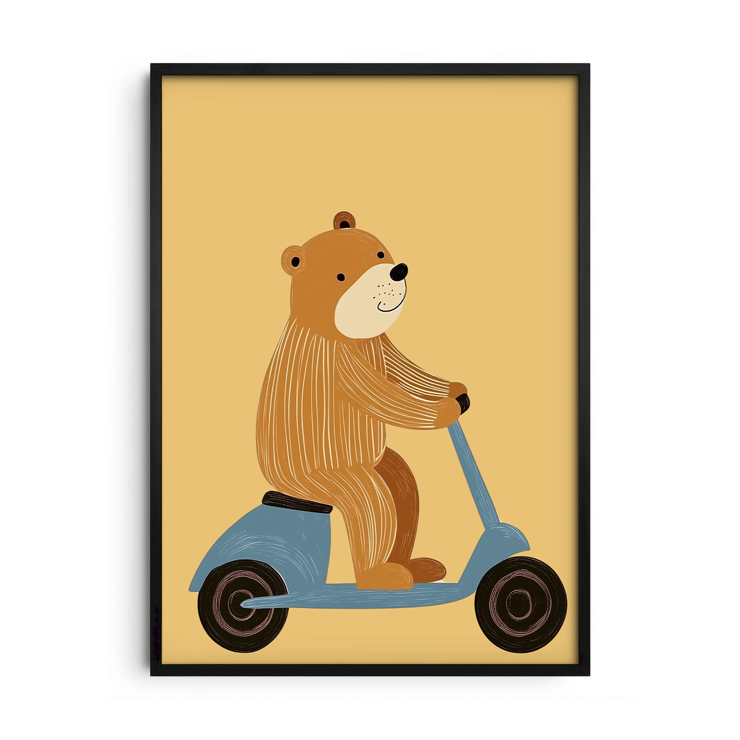 Cute Bear on Blue Scooter — Premium Framed Wall Art by Art Edges