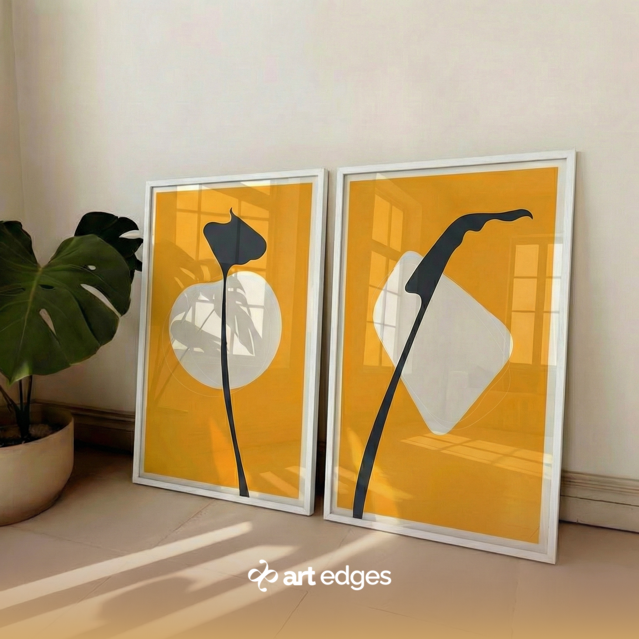 Bold Mustard Yellow & Black Silhouette Prints — Premium Framed Wall Art by Art Edges