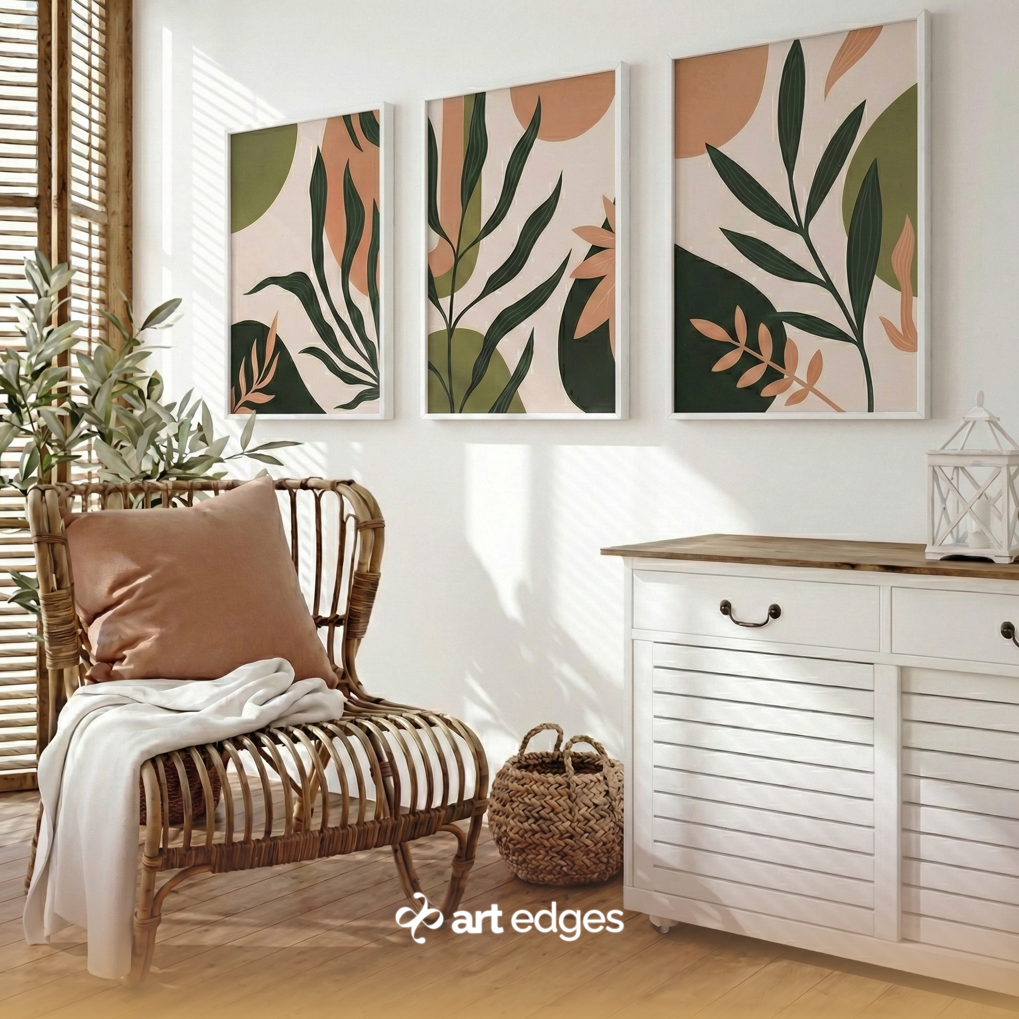 Lush Greenery & Soft Peach — Premium Framed Wall Art by Art Edges