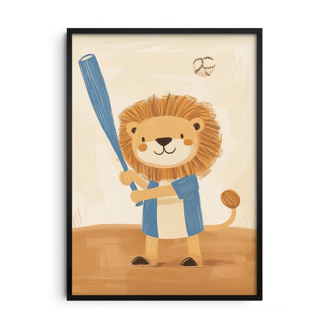 Little Lion Baseball Player — Premium Framed Wall Art by Art Edges