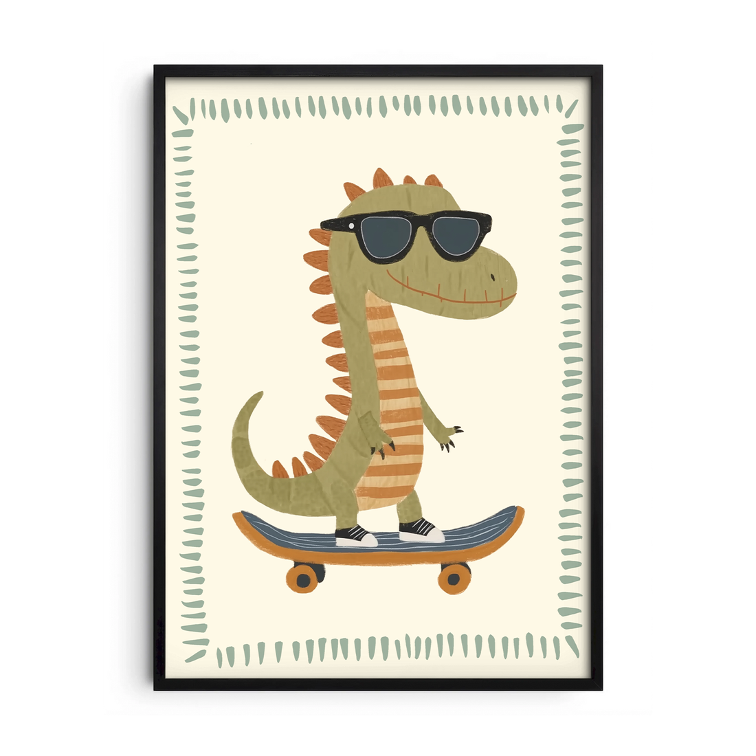 Cool Dinosaur on Skateboard — Premium Framed Wall Art by Art Edges