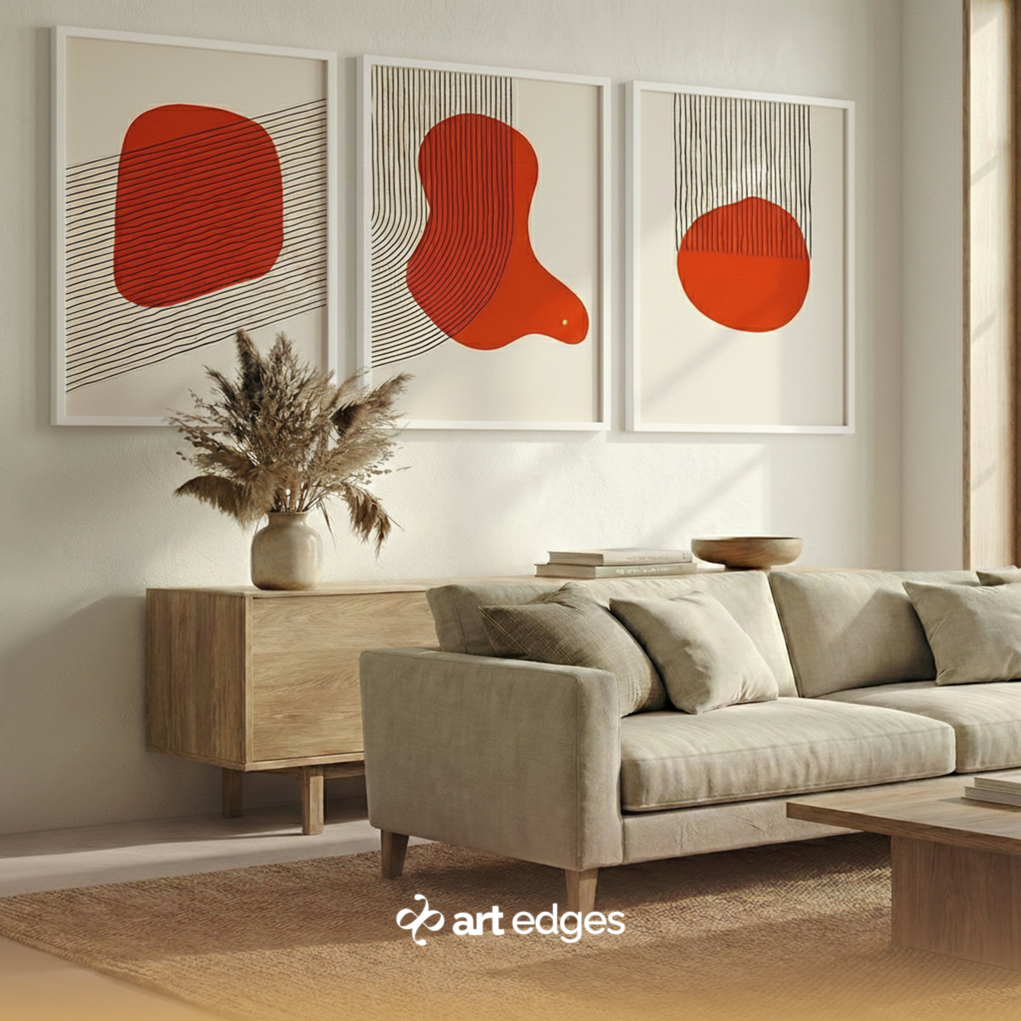 Red Fusion Abstract Trio — Premium Framed Wall Art by Art Edges