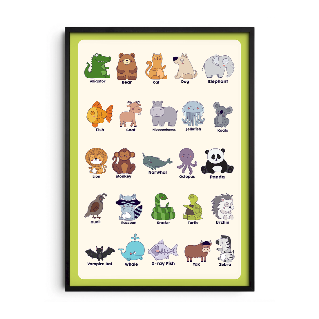 Colorful Animals A-Z Chart — Premium Framed Wall Art by Art Edges