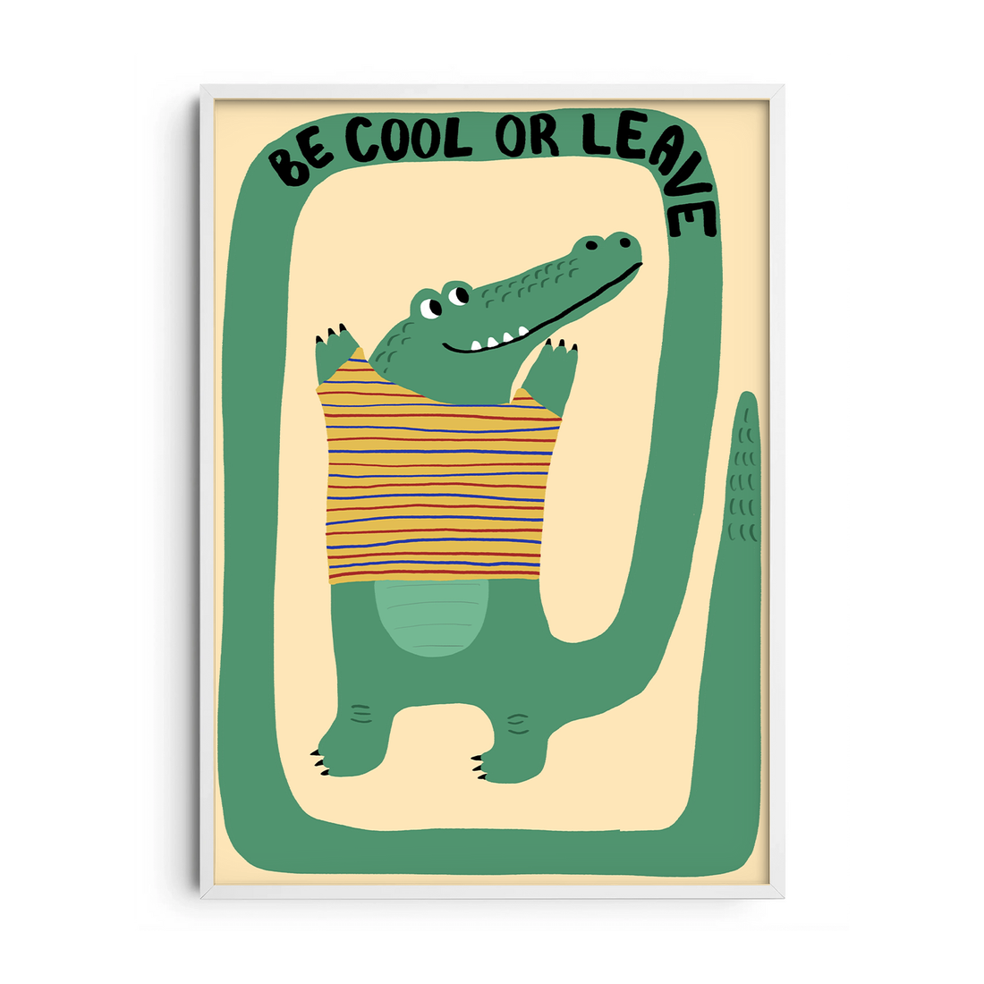 Be Cool Crocodile Striped Shirt — Premium Framed Wall Art by Art Edges