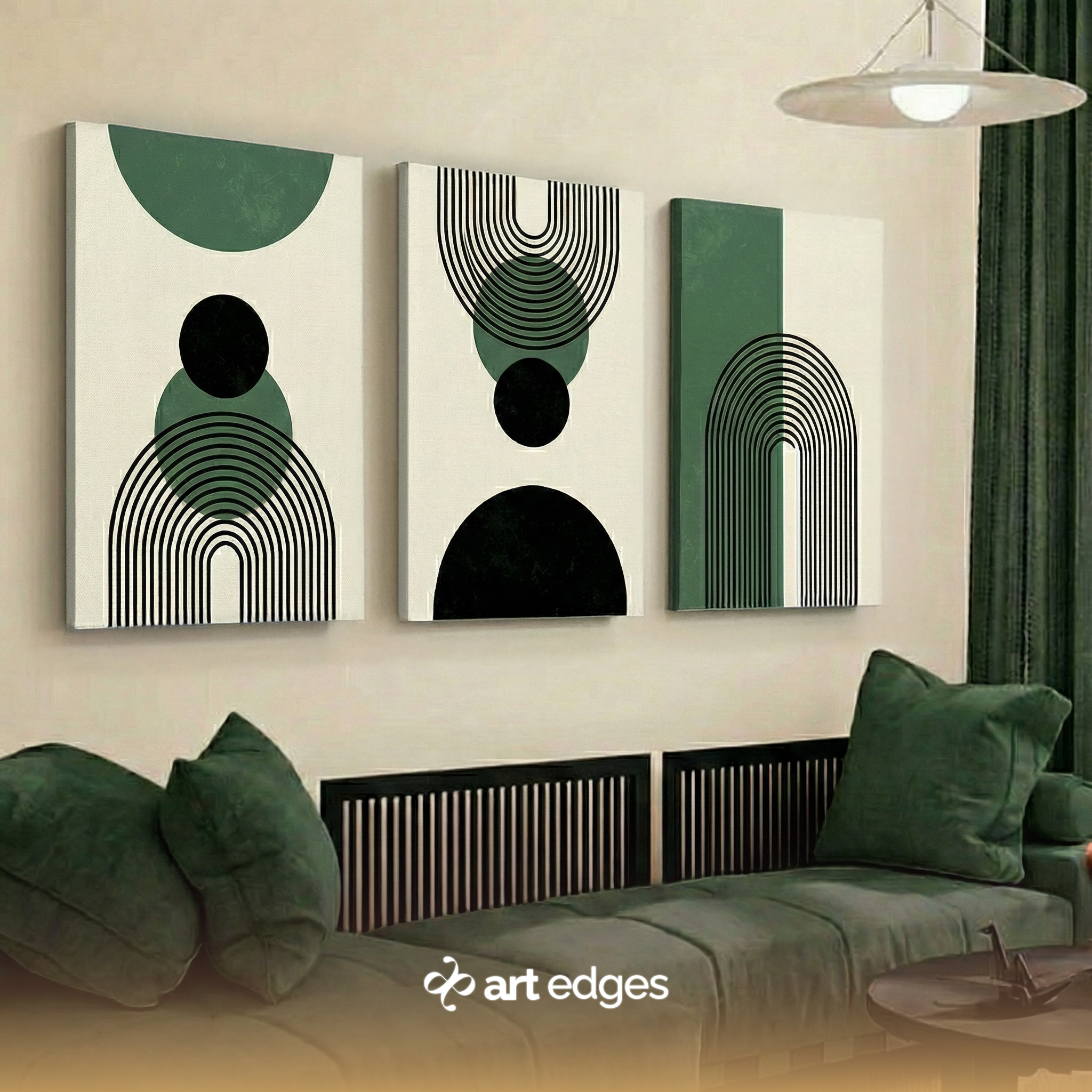 Green & Black Geometric Arches — Premium Framed Wall Art by Art Edges