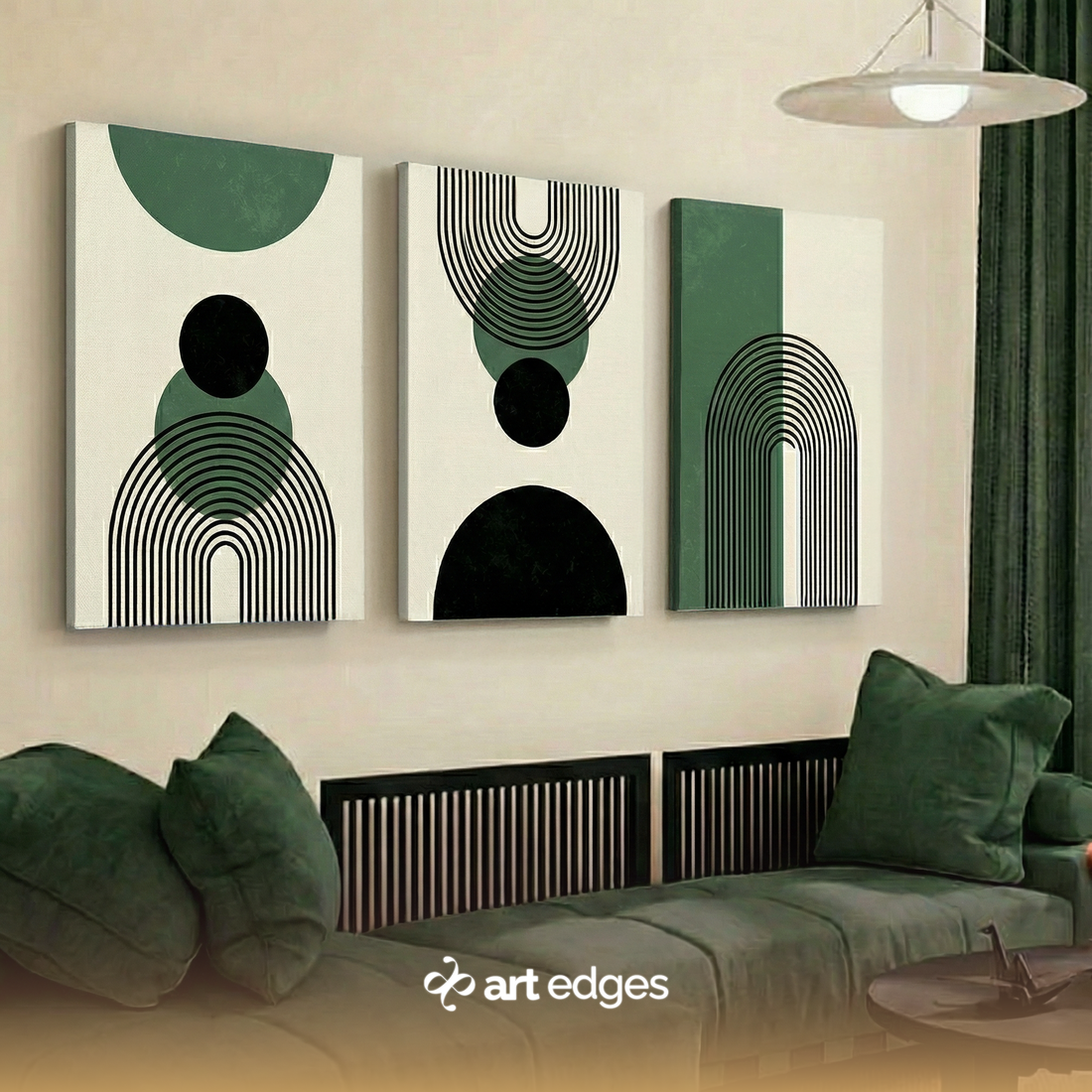 Green & Black Geometric Arches — Premium Framed Wall Art by Art Edges