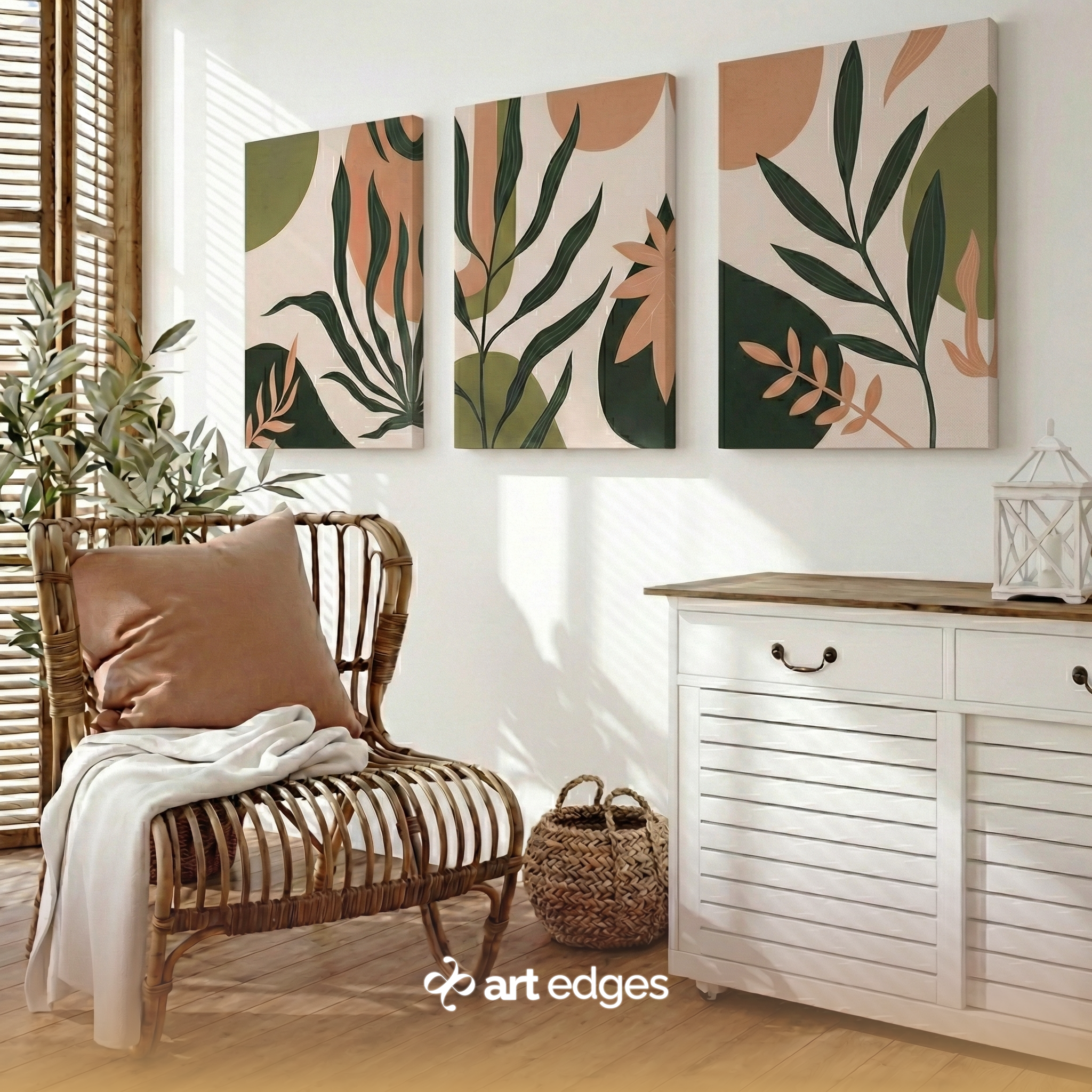 Lush Greenery & Soft Peach — Premium Framed Wall Art by Art Edges
