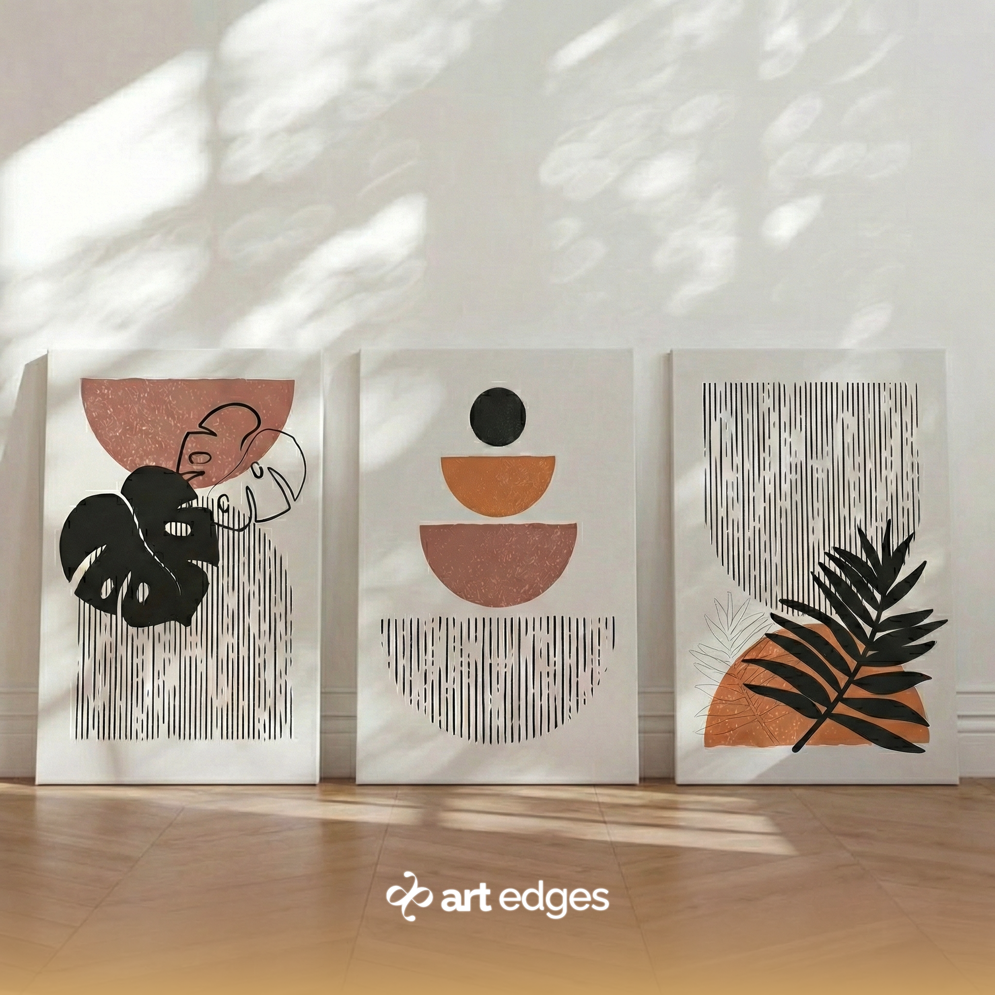 Geometric Half-Moons & Bold Monstera Leaves — Premium Framed Wall Art by Art Edges