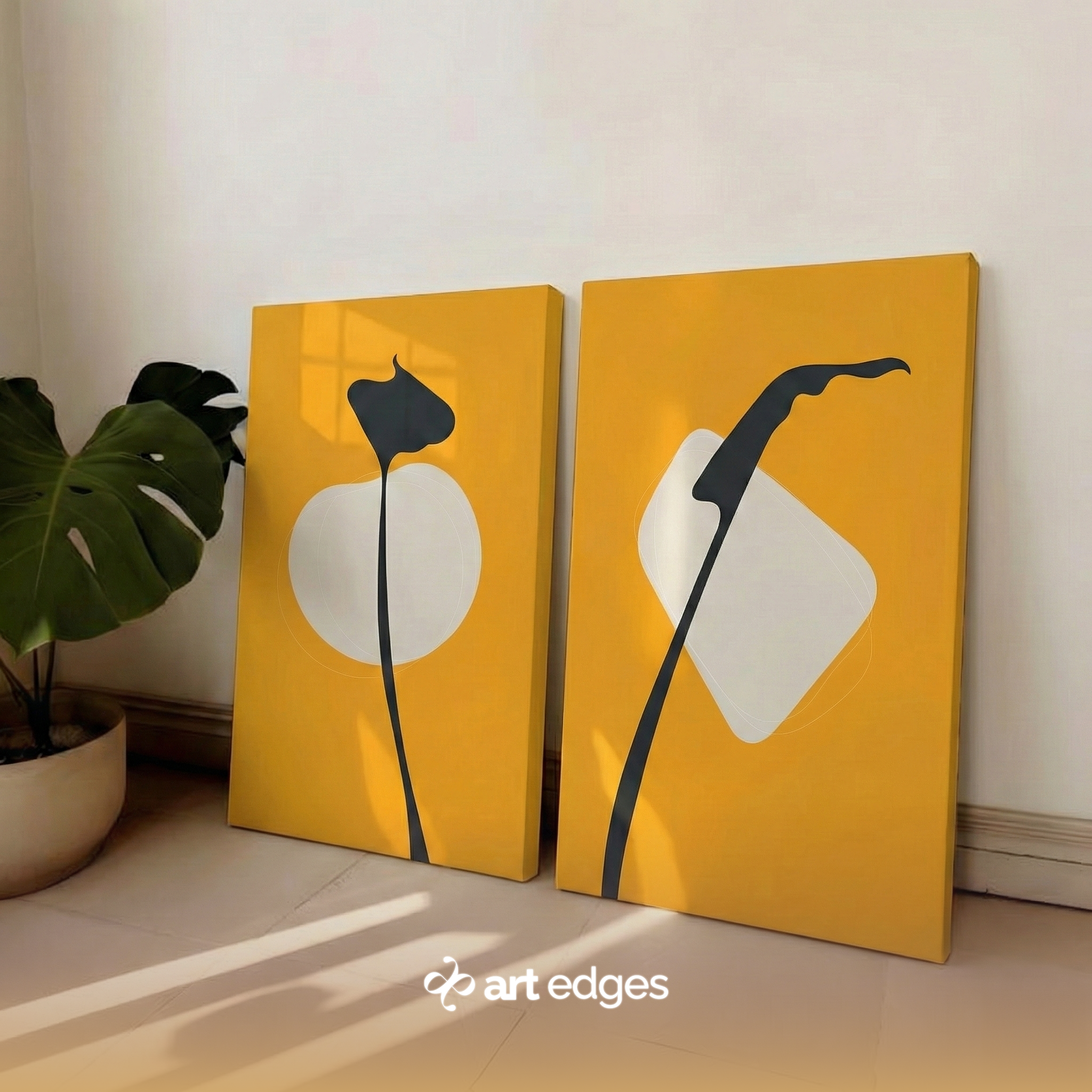 Bold Mustard Yellow & Black Silhouette Prints — Premium Framed Wall Art by Art Edges