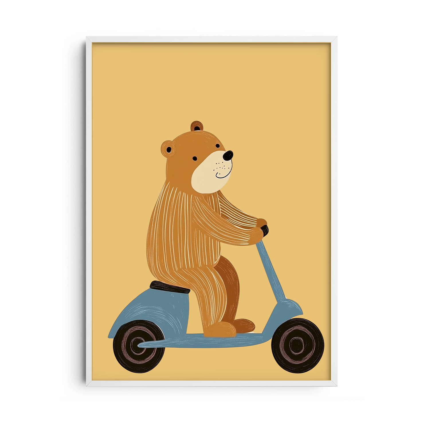 Cute Bear on Blue Scooter — Premium Framed Wall Art by Art Edges