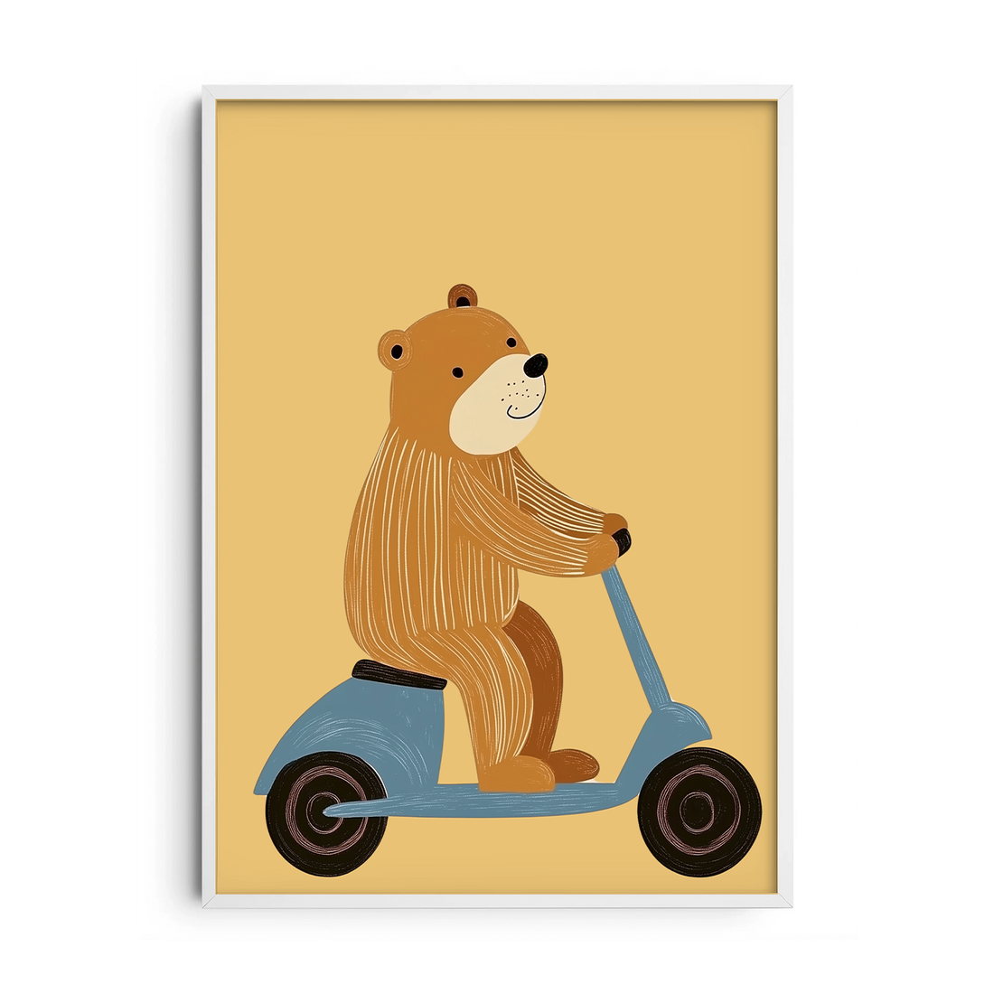 Cute Bear on Blue Scooter — Premium Framed Wall Art by Art Edges