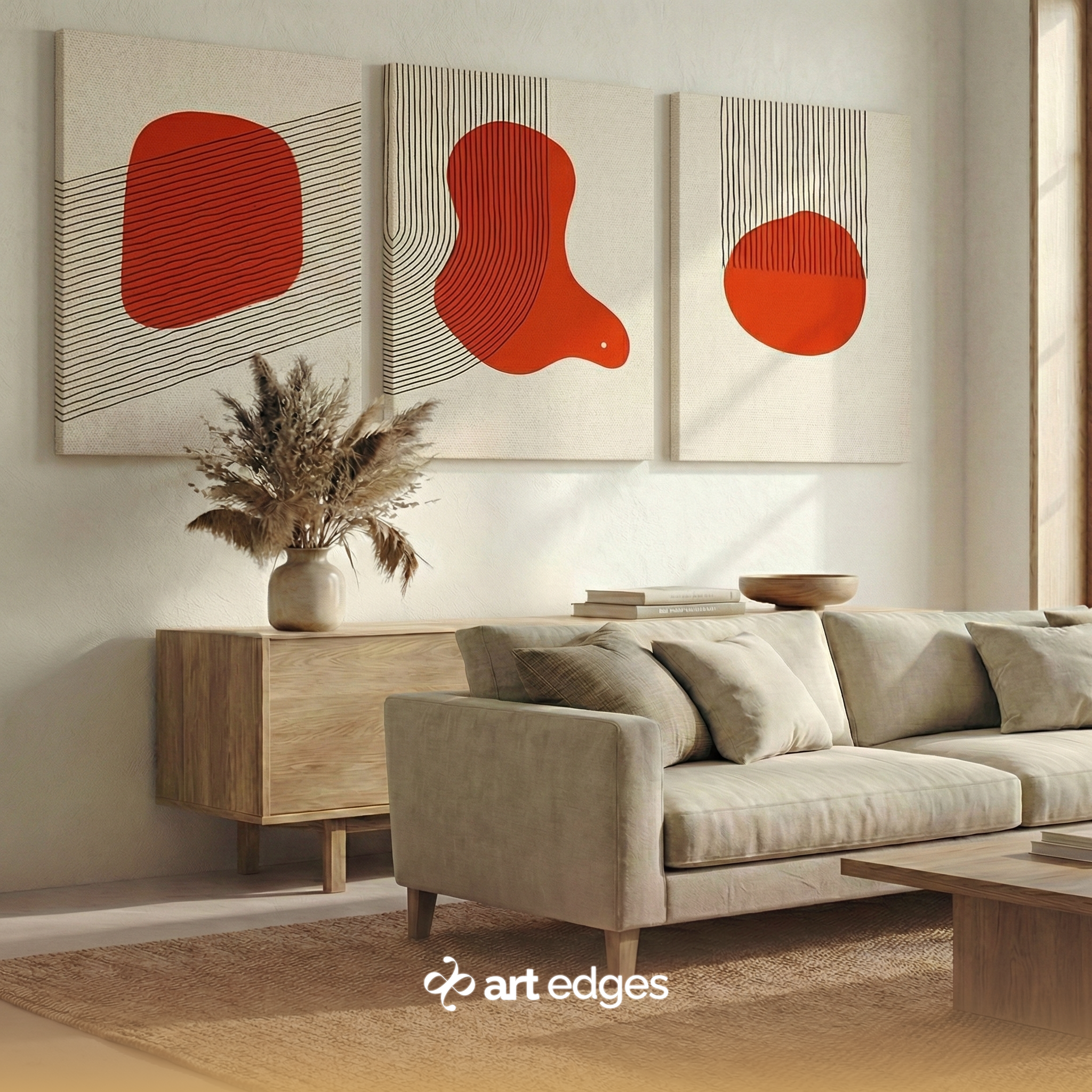 Red Fusion Abstract Trio — Premium Framed Wall Art by Art Edges