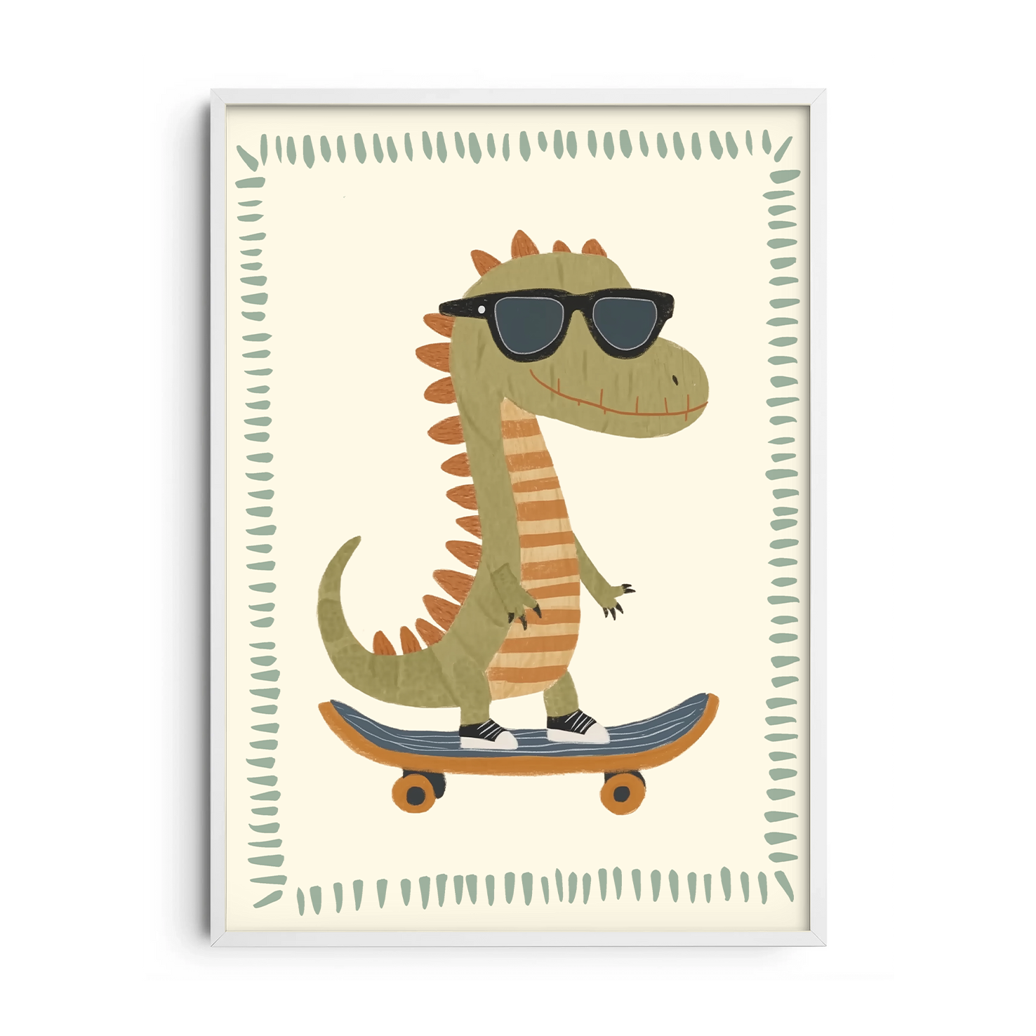 Cool Dinosaur on Skateboard — Premium Framed Wall Art by Art Edges