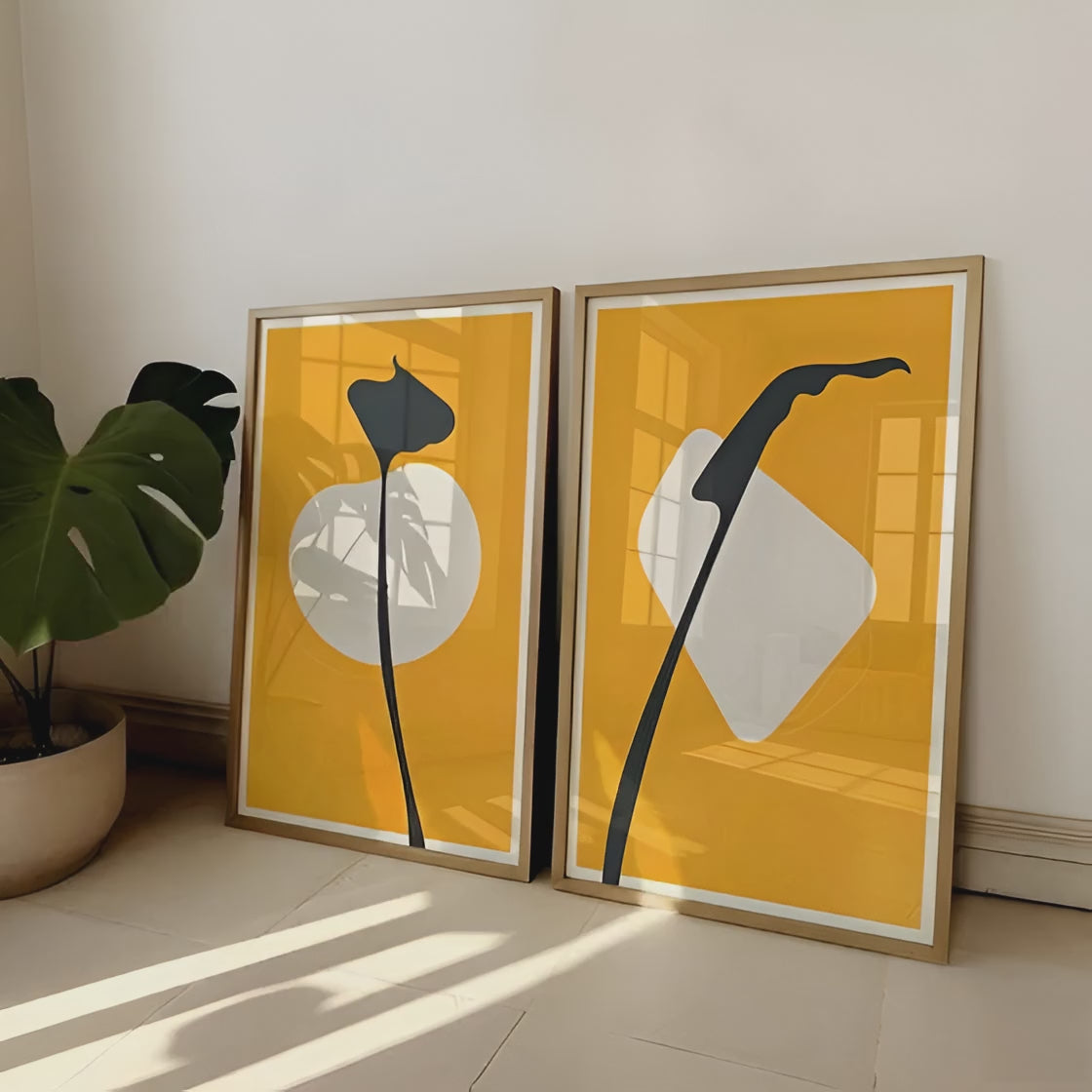 Bold Mustard Yellow & Black Silhouette Prints
